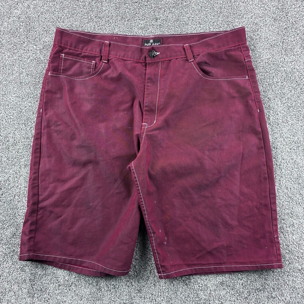 Vintage Y2k Red Ape Denim Shorts Mens 44‎ Maroon Red 13in Inseam Baggy Wide Leg